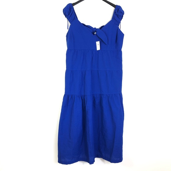 Old Navy Dresses & Skirts - Old Navy Midi Dress Large Petite Blue Tiered Smocked Pockets Cap Sleeve New NWT